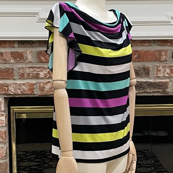 Vintage Y2K neon striped, ruffled top / S / Excellent condition - Picture 3 of 12